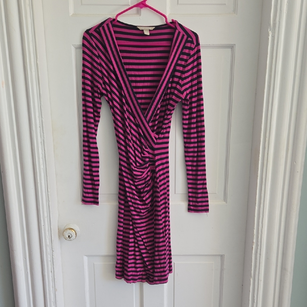 Banana Republic Fuchsia and Black Striped Long Sleeve Dress